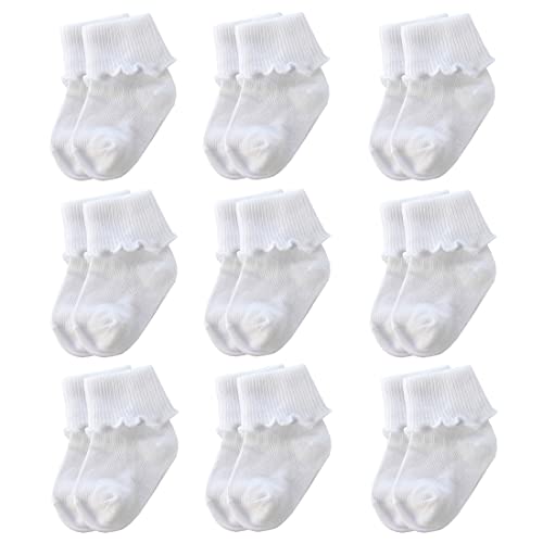 Image of Xiyadun 6 &12 Pairs Infant Toddler Baby Kids Turn Cuff Ruffle Cotton Socks