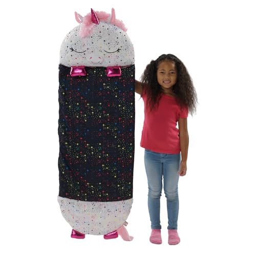 happy nappers pillow amp sleepy sack- comfy cozy compact super soft warm all season sleeping bag with pillow- medium 54 x 20 shimmer unicorn