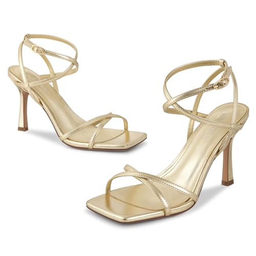 Image of wetkiss Strappy Heels for Women Stiletto High Heeled Sandals Adjustable Ankle Strap, Square Open Toe for Homecoming Party Dress Wedding Daily
