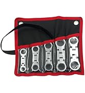 GOSWIFT 5pcs Dual Flex Head Ratcheting Wrench Set, Double Box End, Flex-Head, Stubby Metric Combi...