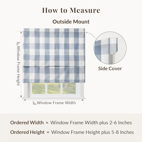Image of TWOPAGES No Drill Cordless Buffalo Light Blue Plaid Roman Shades Gingham Checkered Roman Blinds for Windows, Customized Room Darkening Blackout Blinds Farmhouse Shades, 1 Piece