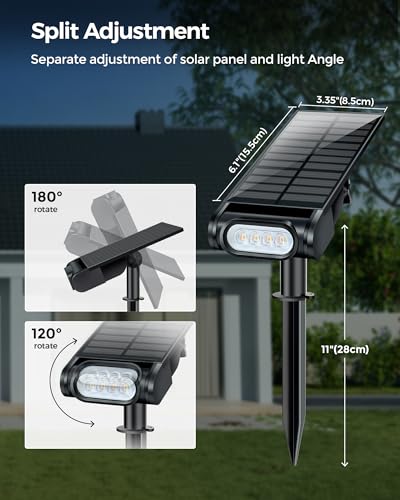 Image of Solar Spot Lights Outdoor, 12 Color Modes Landscape Light Waterproof IP67 with Remote, 2-in-1 Color Changing /Cool /Warm White Solar Lights Outdoor for Yard Trees Garden Pool(Multicolor, 2 Pack)