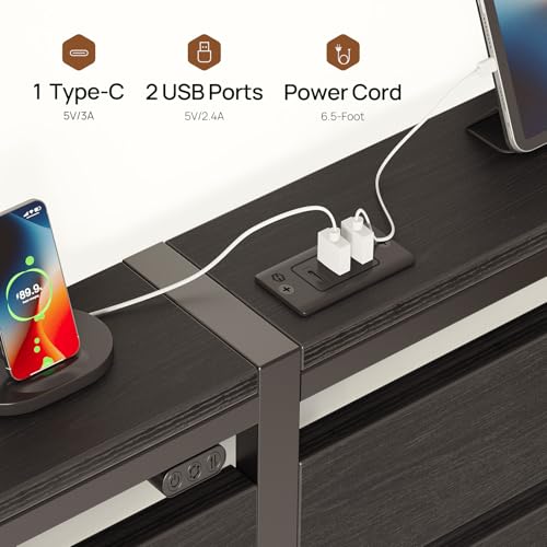 Image of Rolanstar Queen Bed Frame with 4 Drawers, LED Lights and Charging Station, Metal Platform Bed with Storage Headboard, Noise Free, Easy Assembly, No Box Spring Needed, Black