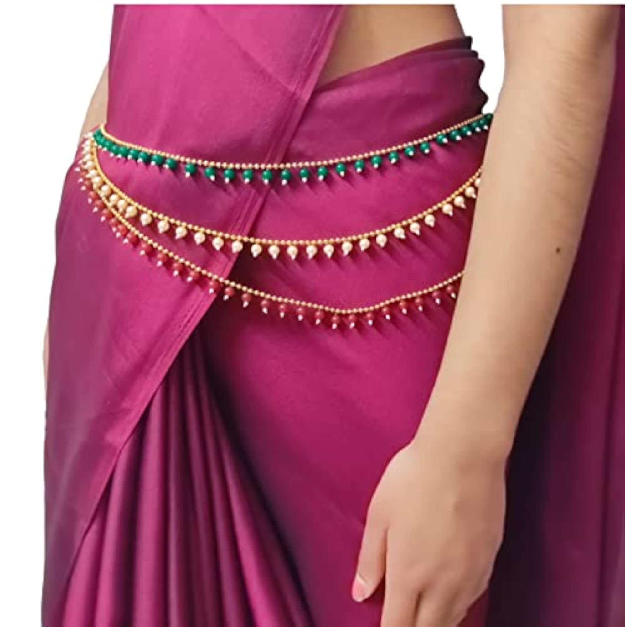 Women's Traditional Gold Polished Kamarpatta with Pearls