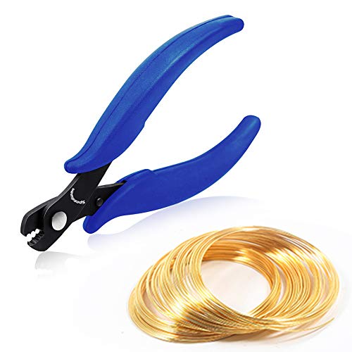 SPEEDWOX 形状記憶ワイヤー ニッパー セット 専用工具 3段階 ニッパ 100ループ ゴールド メモリーワイヤー 線径0.6mm 直径6cm ブレスレット用 ワイヤーカッター ビーズ アクセサリー製作 手芸用品