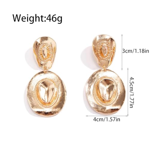 14K Gold Plated Cowgirl Hat Dangle Earrings for Women,Glossy Texas Western Cow Hat Drop Dangling Earrings,Retro Party Prom Country Jewelry Gifts2