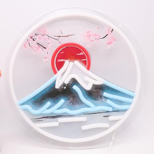 Image of Mount Fuji Sunrise LED Neon Sign with Cherry Blossom, Japanese Sakura Style Wall Decor, USB Powered Neon Light for Bedroom, Living Room & Aesthetic Home Decor Holiday Birthday Gifts
