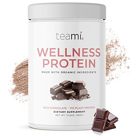 Teami Wellness Vegan Protein Powder - Organic Ingredients (14 Servings, 13.6 Ounce) Smooth Textured Chocolate Plant Based Protein Powder, Low Net Carbs, Non-GMO, Dairy Free, Soy Free, No Sugar Added Cover