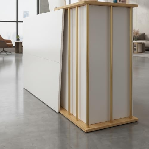 Image of Reception Desk for Office, Hotel, Clinic, Spa, Studio, Showroom, Hospital, School, Wooden Front Reception Counter Table with Finish for Workspace Area - (RCT-95 LPB L8W2)