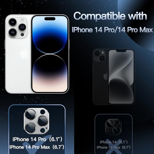 Image of JETech Camera Lens Protector for iPhone 14 Pro 6.1-Inch and iPhone 14 Pro Max 6.7-Inch, Full Coverage 9H Tempered Glass Ring Cover, Matte Metal Plate, Case Friendly, 1-Pack (Silver)