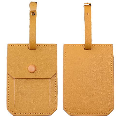 Leather Luggage Tags for Men Women, Suitcase Labels Baggage Tote Bag Tag ID Tags with Full Back Privacy Cover for Carnival Cruise Ships, Travel Accessories Tags Set of 2 PCS (Yellow 4)