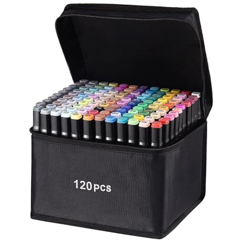 Image of Dual Tip Colorful Art Markers Colors Sketch Pens With Carry Bag For Painting Sketching Calligraphy Drawing,Chisel & Fine Tip Water Based Colouring Marker For Kids & Adult (120 PCS MARKER PEN)