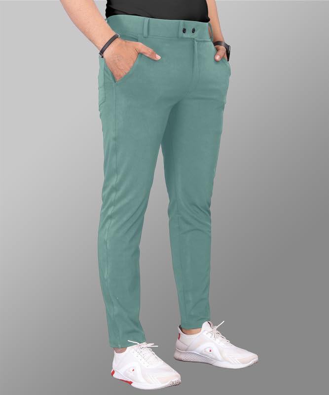 Image of COMBRAIDED Men's Slim Fit Stretchable Casual Trousers | Stylish Lycra Blend Pants for Office, Party