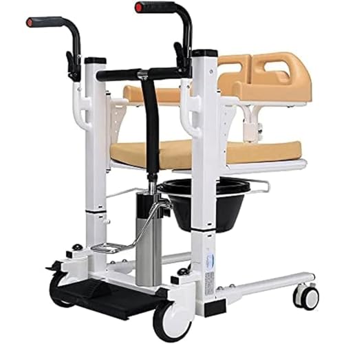 介護 油圧患者リフト車椅子ポータブル移送リフター、180°分割シートとトイレベッドサイド便器シャワーチェア付き 自走用車いす