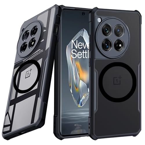 Image of for Oneplus 12R Case, Ultra-Thin Magnetic Cover Soft TPU Bumper + Acrylic Back Military Grade Airbags Shookproof Drop Protection, Magnetic Black