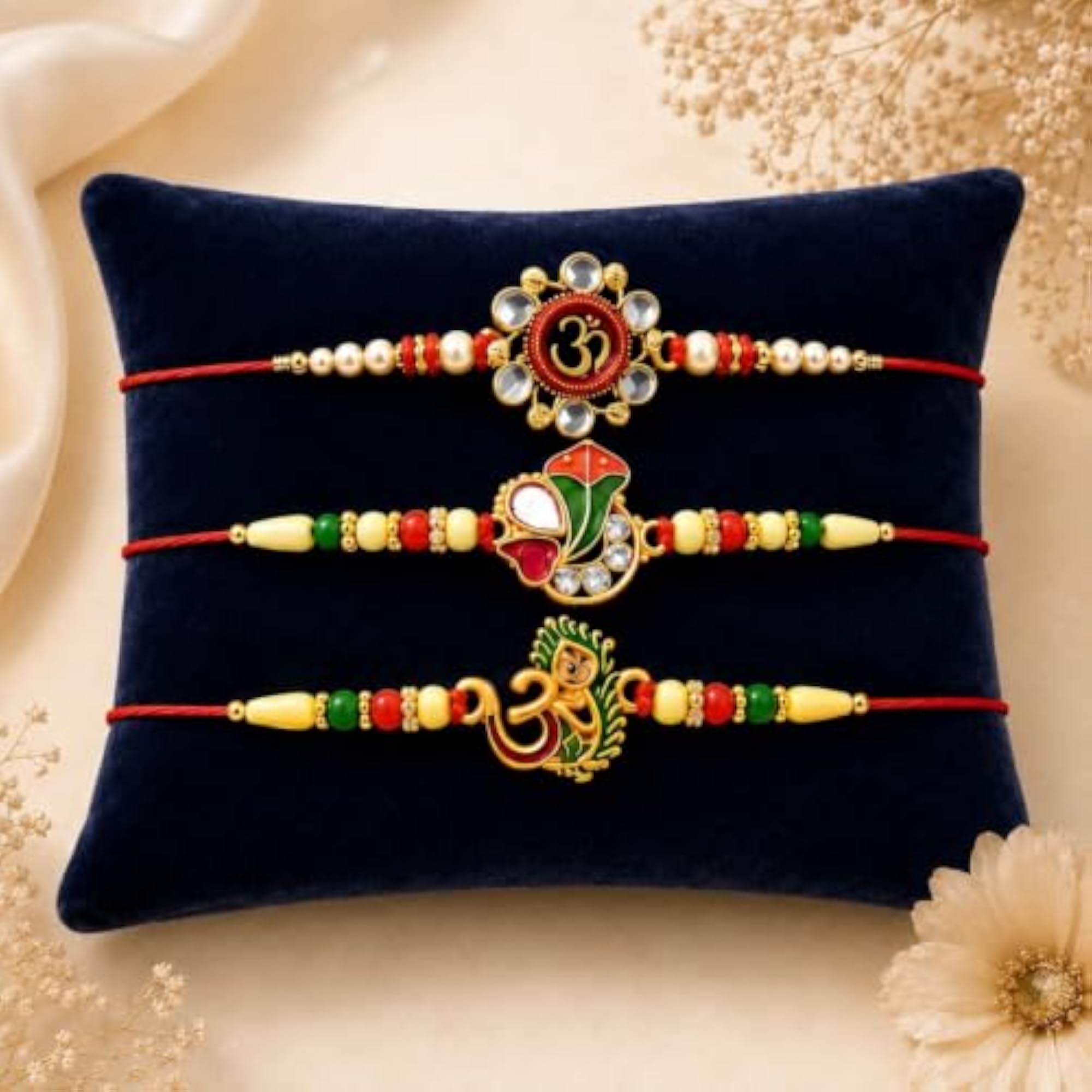 Multicolor Rakhi with Pooja Thali for Brother