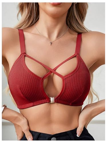 Image of SOLY HUX Front Closure Bras for Women Strappy Bralette Wireless Criss Cross Cut Out Knitted Everyday Bra