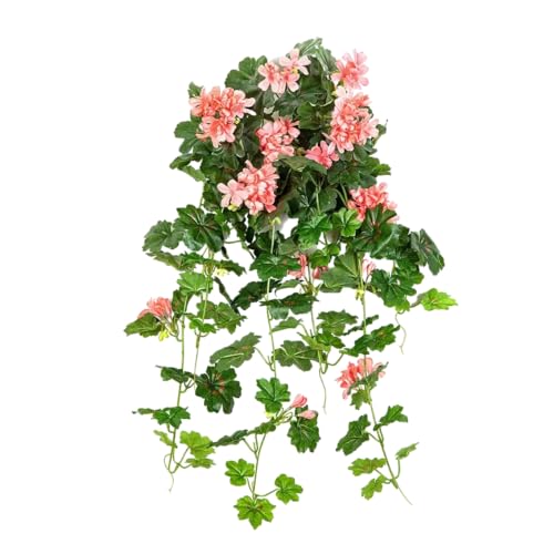 aplanta Künstliche Hänge-Geranie - Adam | 72 cm, für drinnen, Kunstpflanze, wie echt, Allergiker geeignet, pflanzliche Dekoration Praxis, Office & Wohnzimmer