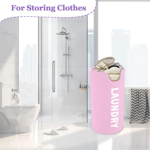 Image of 95L Large Laundry Basket with Handles, Foldable Clothes Hampers Stand Up Well, Waterproof Dirty Clothes Hamper, Rugged Laundry Basket for Flat, Dorm, Hotel, Pink