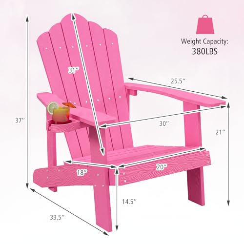 Image of Tangkula Oversized Adirondack Chair, Patio Lounge Chairs w /Adjustable Cup Holder, HIPS Armchairs Slatted Chair, Outdoor Weather Resistant Fire Pit Chair for Deck Backyard Garden Porch (1, Pink)