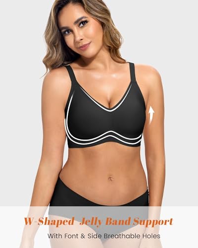 obind Seamless Jelly Bras for Women Breathable Wireless Push Up Bras with 53 Air Vents Full Coverage No Underwire Padded Comfortable T-Shirt Bralettes Support Everyday Bra Black — view 5