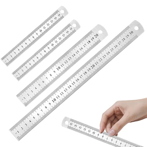 MUNZE Regla De Acero Inoxidable Reglas Metal Doble Cara Precisión Juego Con Agujero Para Colgar 4 Longitudes