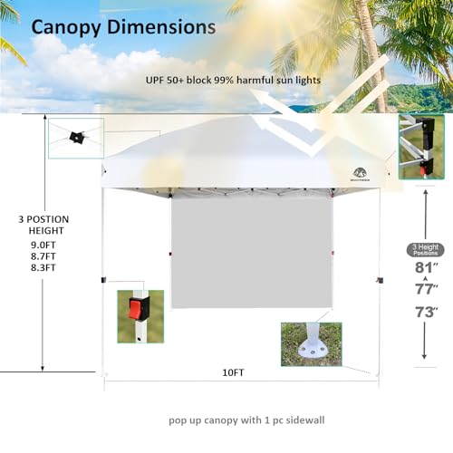 Canopy-Tent-10×10-Pop-Up-Canopy-1-PC-Side-Wall-Easy-up-Canopy-with-Carry-Bag-and-Sand-BagsUPF50White Canopy Tent 10×10 Pop Up Canopy 1 PC Side Wall Easy up Canopy with Carry Bag and Sand BagsUPF50White