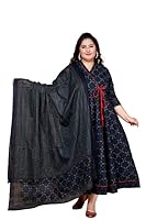 Doriyaan Women Plus Size Applique Printed & Tassels Anarkali Kurta with Blue Dupatta (3XL)
