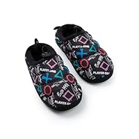 PlayStation Boys Black Slip On Loafer Slippers | Graphic Print with Controller Symbols & 'Player One, Forever Gaming' | Indoor Wear for Gamers Merch