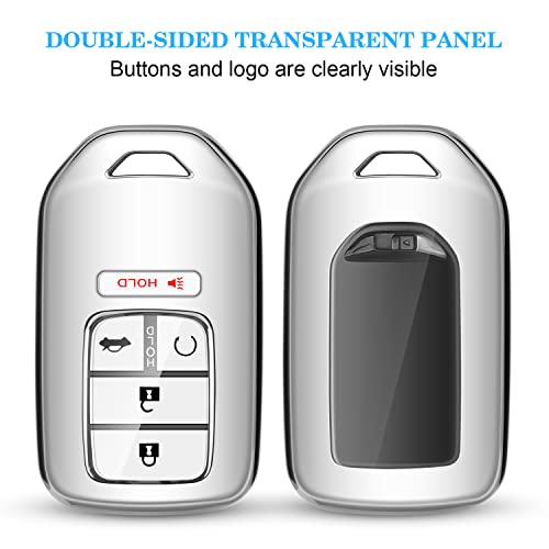 Qbuc For Honda Key Fob Cover With Keychain,Soft Tpu Full Cover Protection Key Fob Shell Compatible With Honda Accord Civic Crv Hrv Pilot Odyssey Passport Smart Remote Key Fob Case (Silver) #TOP2