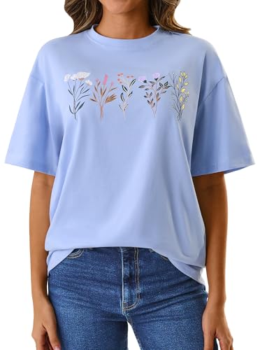 Remidoo Women's Casual Short Sleeve Graphic Oversized T Shirt Loose Letter Print Tee Top Blouse3