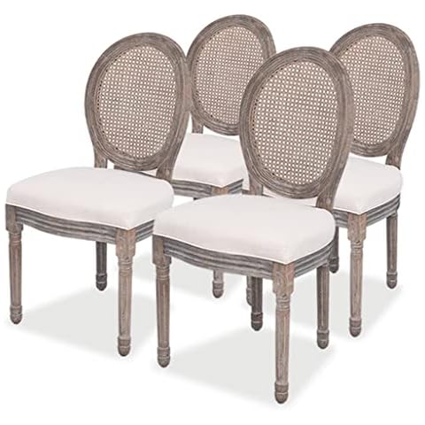 vidaXL 4X Sillas de Comedor Lino Ratán Crema Beige Cover