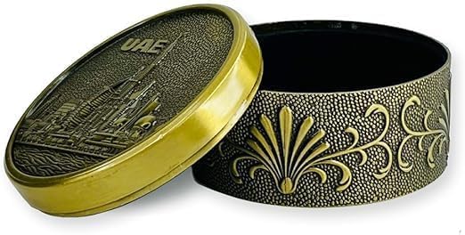 LUKADAH Dubai City Carved Embossed Souvenir Vintage Treasure Box Exquisite Trinket Storage Case, Figurine Jewelry Storage Home Decor Table Decor Festival Classic Gift Ornaments Metal Craft (Golden)