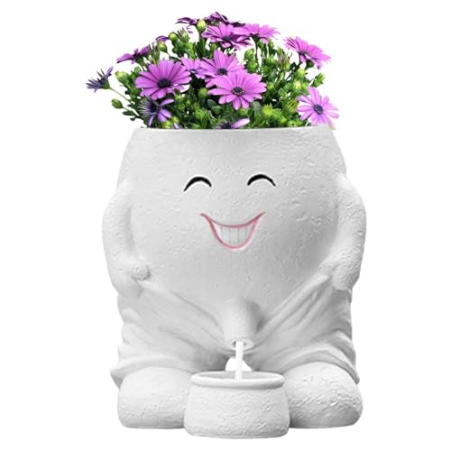 Peeing Planter Pot Head Planter Unique Face Flower Pot Head Vase for Plants in Indoor & Outdoor Decor Novelty Cute Cactus Face Pots Funny Office Desk Plant Pots Gift (White Rough)