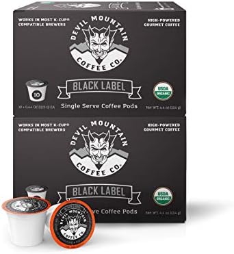 Devil Mountain Coffee Black Label K Cup Coffee Pods, Dark Roast, Single-Serve Strong High Caffeine Coffee, USDA Organic, Fair Trade, Gourmet Artisan Roasted, Strongest Coffee in the World, 20 Count
