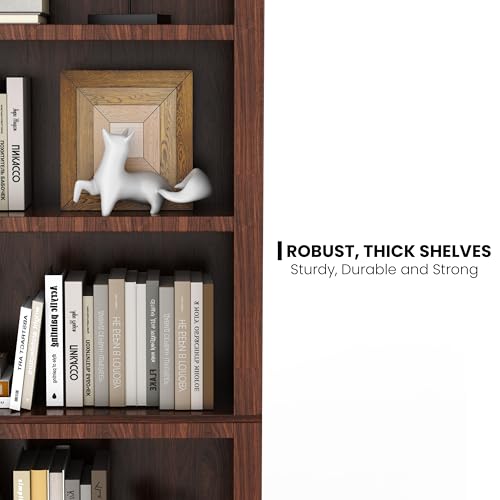 72 in Tall Bookcase, 31.3 in Wide Floor Standing Bookshelf, Open Storage 5-Shelf Bookshelves, Dark Cherry Large Indoor Furniture for Home Office School Library Living Room Bedroom - Image 7