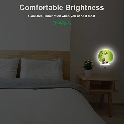 Image of EKOBLA Meditation Night Light, Bamboo and Zen Stone Oriental Night Lights Plug Into Wall with Auto On /Off