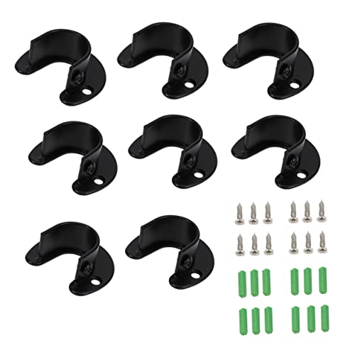 OFFSCH 8Pcs Stainless Steel Cloth Rod Holder Flange Socket for Closet Rod End Support Pedestals with Screws and Accessories Black