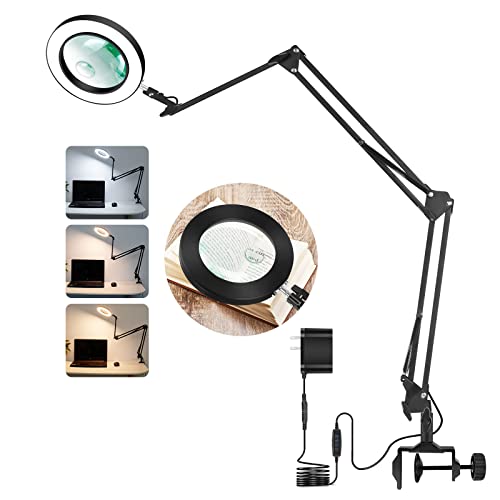 5X & 10X Magnifying Glass with Light, NAKOOS 36” Super Long Arm, 3 color modes Stepless Dimmable, 4.3” Real Glass Lens Desk Magnifying Lamp with Clamp, Magnifier Lamps for Painting, DIY and Close Work 5X & 10X Magnifying Glass with Light, NAKOOS 36” Super Long Arm, 3 color modes Stepless Dimmable, 4.3” Real Glass Lens Desk Magnifying Lamp with Clamp, Magnifier Lamps for Painting, DIY and Close Work