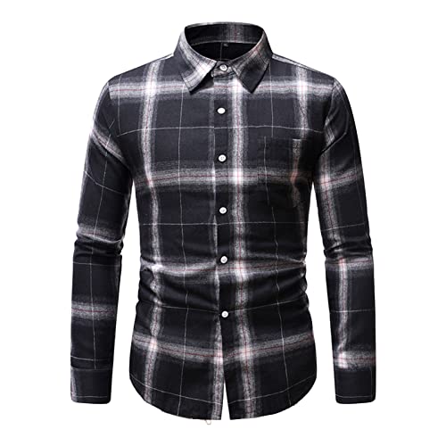 Men's Long Sleeve Fashion Plaid Shirt Regular Flannel Plaid Button Shirt Slim-Fit Work with Pocket Shirts