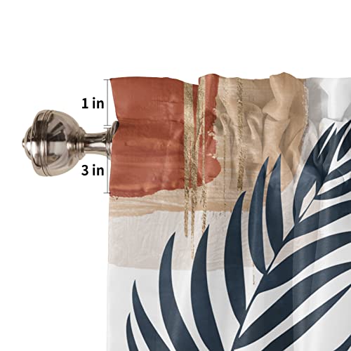 Mid Century Valance Curtain For Kitchen,Boho Tropical Leaf Window Valances Rod Pocket Short Curtain,Abstract Geometric Terracotta Aesthetic Privacy Panel Window Treatment For Bedroom Bathroom 54X18In #TOP4