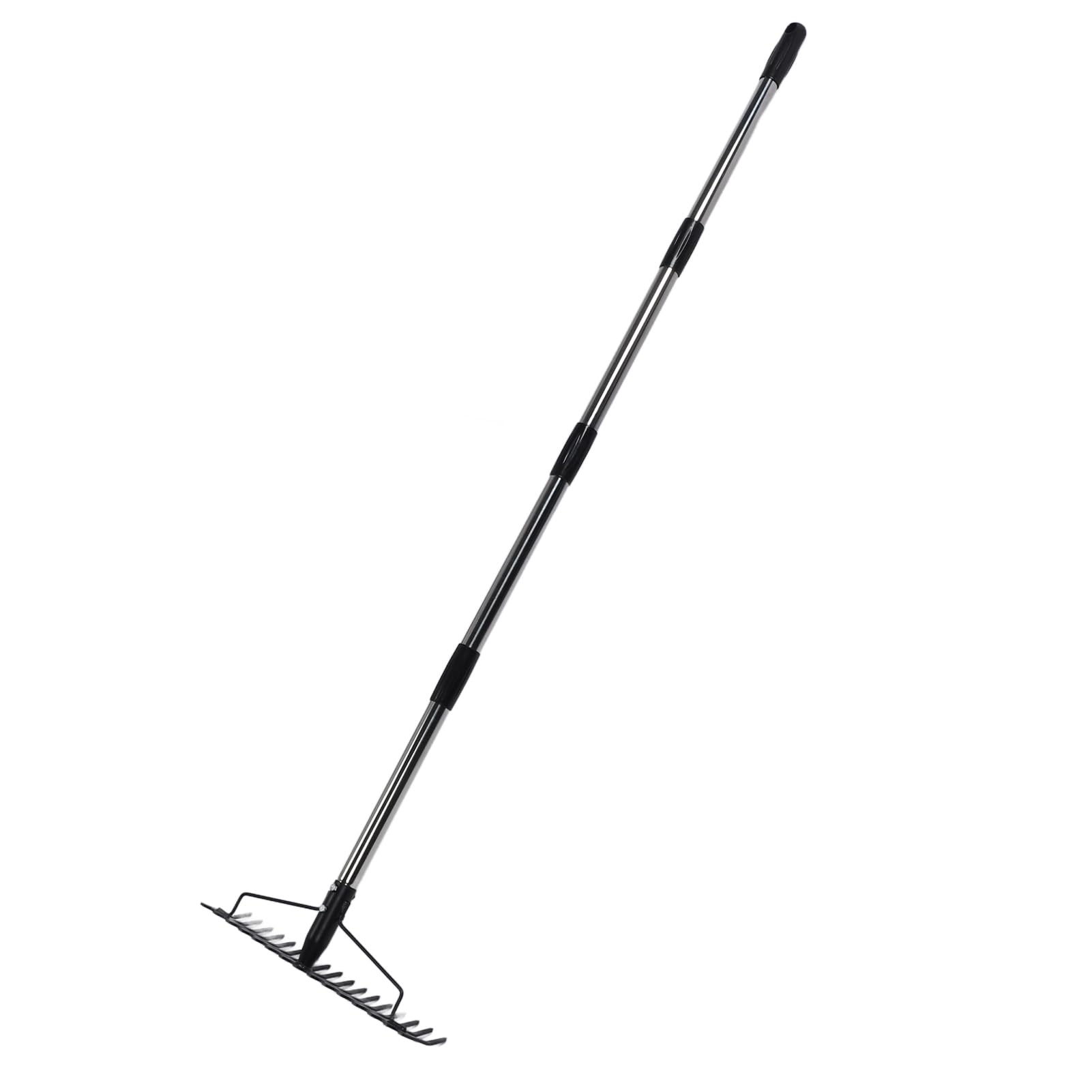 Rastrello da Giardino Regolabile con 17 Denti, Strumento con Testa in Metallo per Allentare il Terreno Raccogliendo Foglie per Lavori di Giardinaggio (4 sezioni)