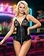 ohmydear Leder Bodysuit Sexy Damen Body Dessous Brustfrei mit Reißverschluss Spitze Teddy Bodysuits Reizwäsche PU-Leder Unterwäsche Clubwear Outfits für Party & Jahrestag Schwarz XL