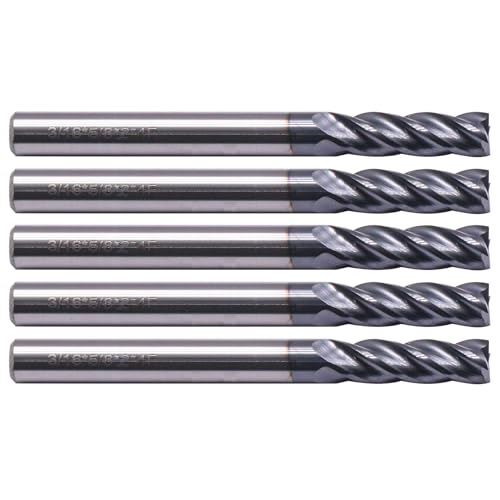 Image of 4 Flute Solid Carbide Square End Mill Set(5Pcs, 3 /16 inch), AlTiN Coated | 35 Helix, 3 /16 inch Cutting Dia, 3 /16 inch Shank Dia, 5 /8 inch LOC, 2 inch OAL For Milling Alloy Steel, Hardened Steel, Iron, Copper