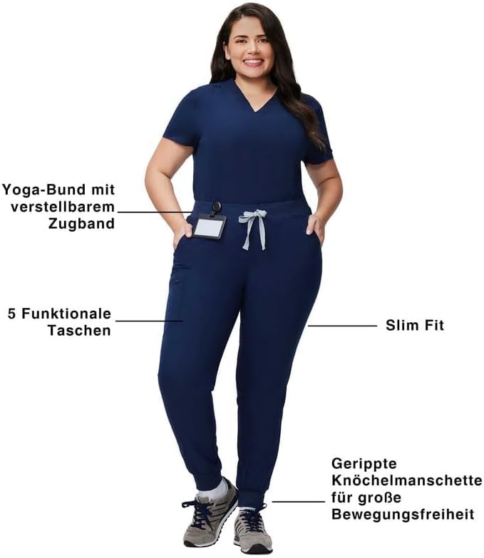 Kitmaz Medical Scrub Pants for Women - Mid Rise 4-Way Stretch Anti-Wrinkle Slim Fit Jogger Pants, Drawstring & 5 Pockets