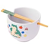 Silver Buffalo Pokemon Snorlax Relaxing and Eating Ceramic Ramen Noodle Rice Bowl with Chopsticks, Microwave Safe, 20 Ounces