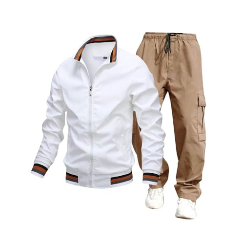 Men's 2-Piece Cargo Suit Set Lapel Sport Coat Casual Jacket Work Pants Drawstring Trousers Fashion Outwear Set4