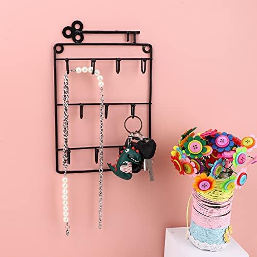 TSLBW Keys Holder Decorative Wall Mounted 11-Hook Key & Lanyard Rack Organizer Metal Key Holder Functional Key Rack Organiser for Entryway, Kitchen, Mudroom, Home Office Organization black