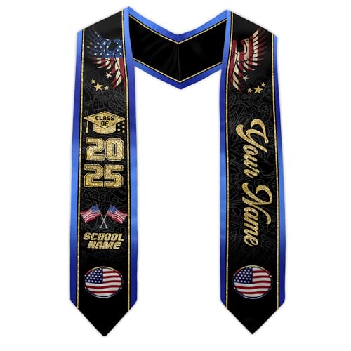 MonkeyVan Personalized USA Graduation Sash, Class of 2025 American Flag Stole Custom Stole for College High School University M13