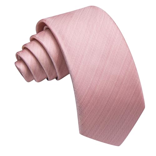 Image of Barry.Wang Mens Ties Solid Color Pink Striped Extra Long Silk Woven Necktie and Tie Clip Set Formal Business Wedding